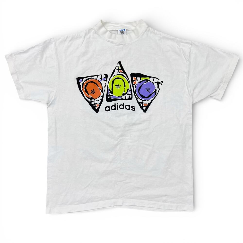 Vintage Adidas Tennis Abstract Art TShirt Trefoil Logo Athletic 80s 90s USA Made